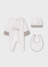 Mayoral Three Piece Newborn Hospital Set - Sleepsuit, Hat & Bib - 9516 - Nuez