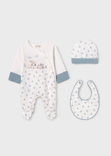 Mayoral Three Piece Newborn Hospital Set - Sleepsuit, Hat & Bib - 9516 - Polar Blue