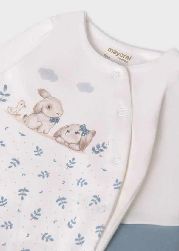 Mayoral Three Piece Newborn Hospital Set - Sleepsuit, Hat & Bib - 9516 - Polar Blue