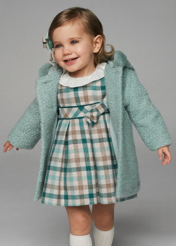 Mayoral Girls Long Sleeved Jade Green Plaid Dress - 2903