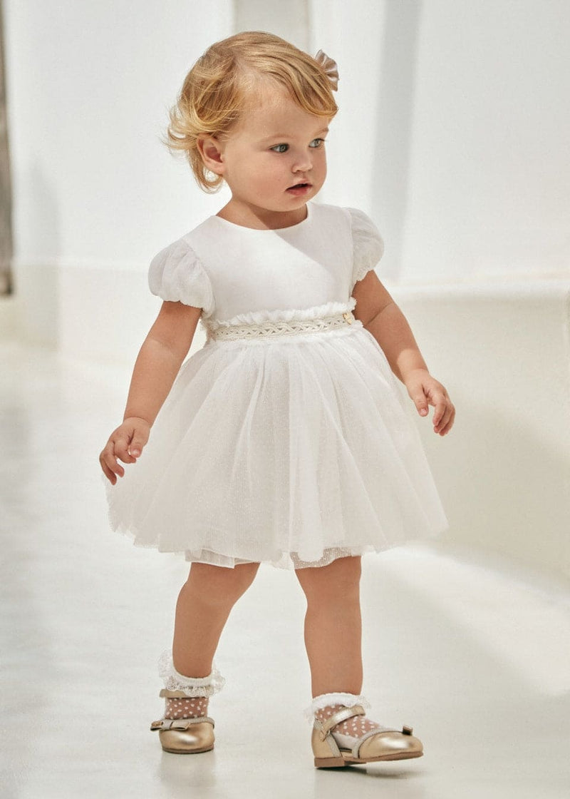 Mayoral Girls Ivory Combined Pleated Tulle Dress - 1904