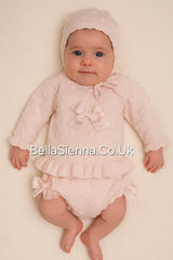 Juliana Pink Berry Knit Two Piece Set For Newborn  With Bows - J560