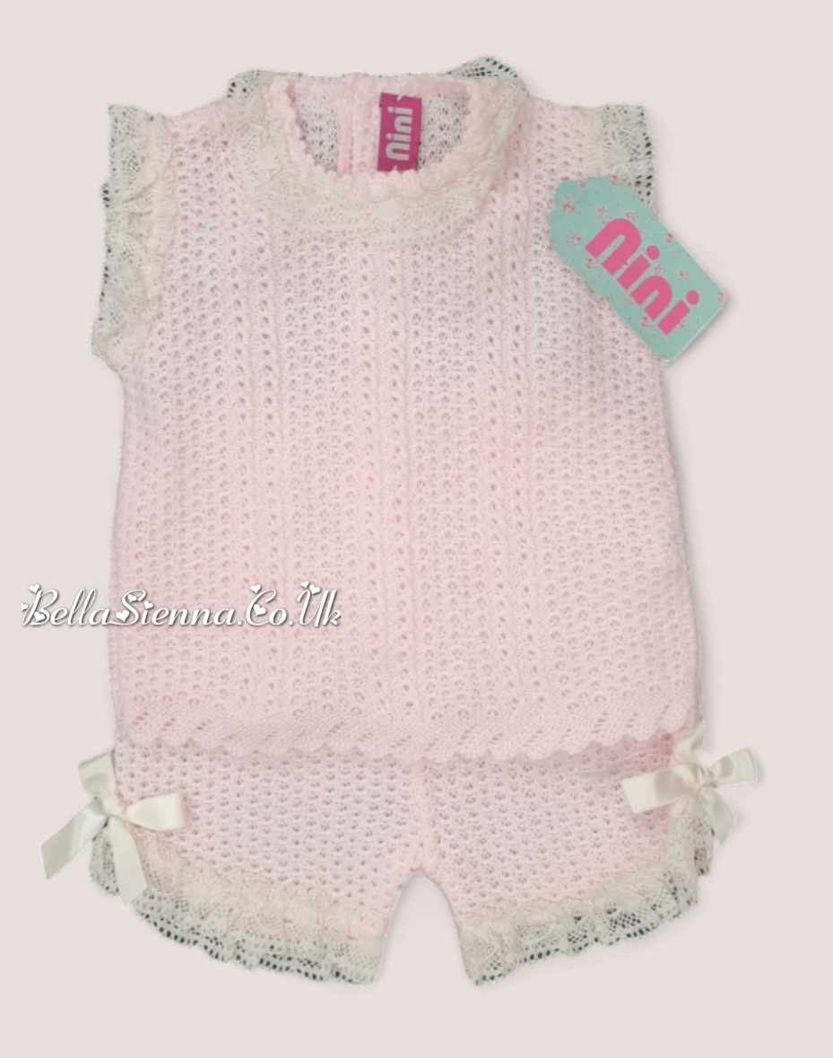 Nini Baby Girls Fine Open Knit Pink Summer Set -VR031