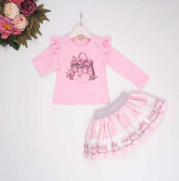 Neon Pink Skirt Set - "Sarah" - 3789
