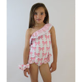 Beau Girls Frilly Bow Pink Swimming Costume