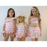 Beau Girls Frilly Bow Pink Swimming Costume