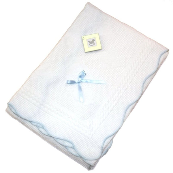 Babies Luxury White & Blue Bow & Heart Baby Shawl - Bee Bo