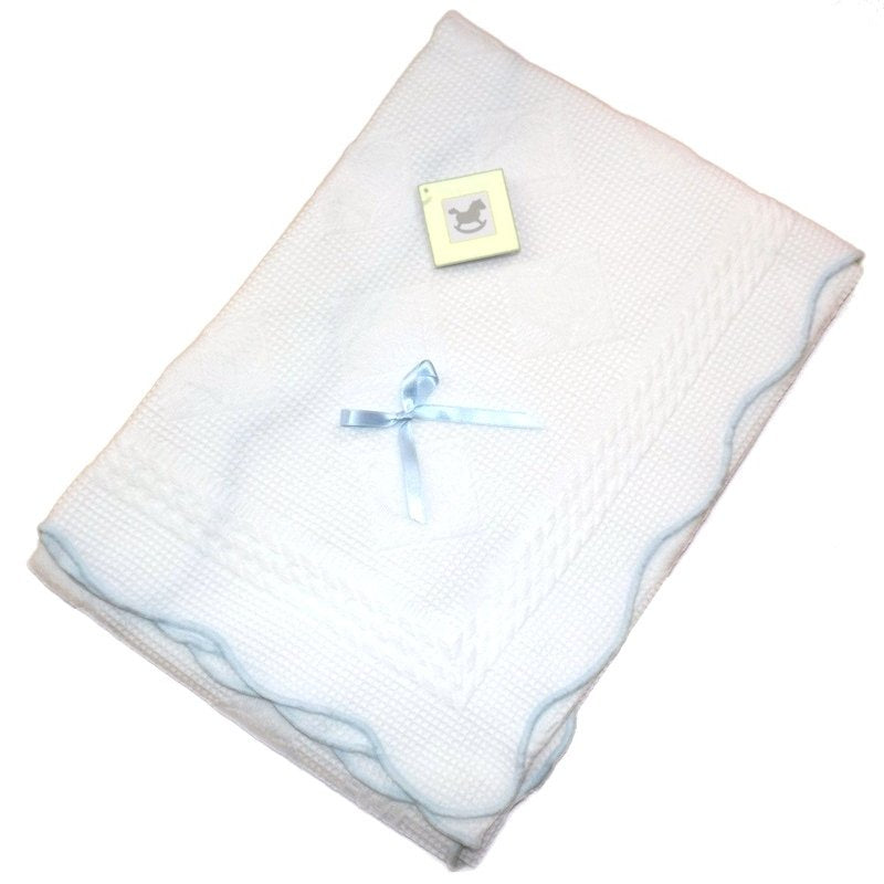 Babies Luxury White & Blue Bow & Heart Baby Shawl - Bee Bo