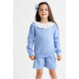 Harris Kids "Bessie" Girls Frill Neck Jumper & Short Set - Blue