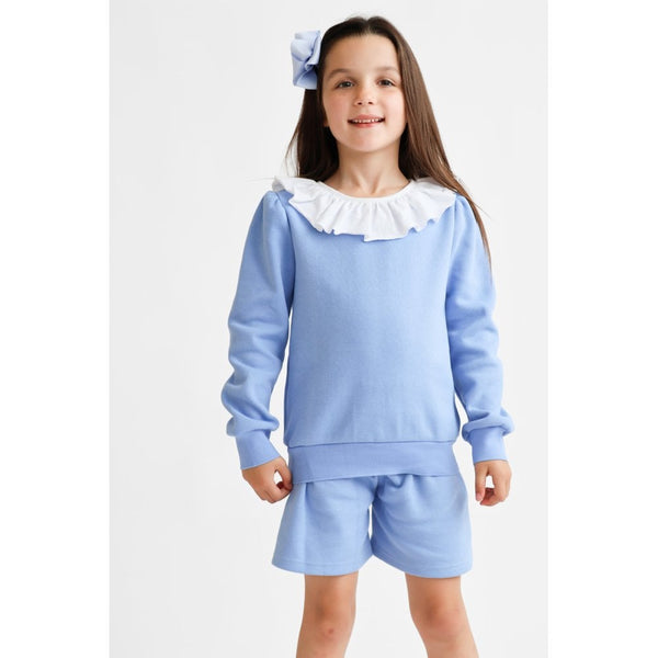 Harris Kids "Bessie" Girls Frill Neck Jumper & Short Set - Blue