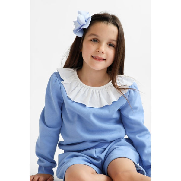 Harris Kids "Bessie" Girls Frill Neck Jumper & Short Set - Blue
