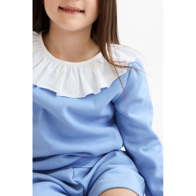 Harris Kids "Bessie" Girls Frill Neck Jumper & Short Set - Blue