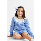 Harris Kids "Bessie" Girls Frill Neck Jumper & Short Set - Blue