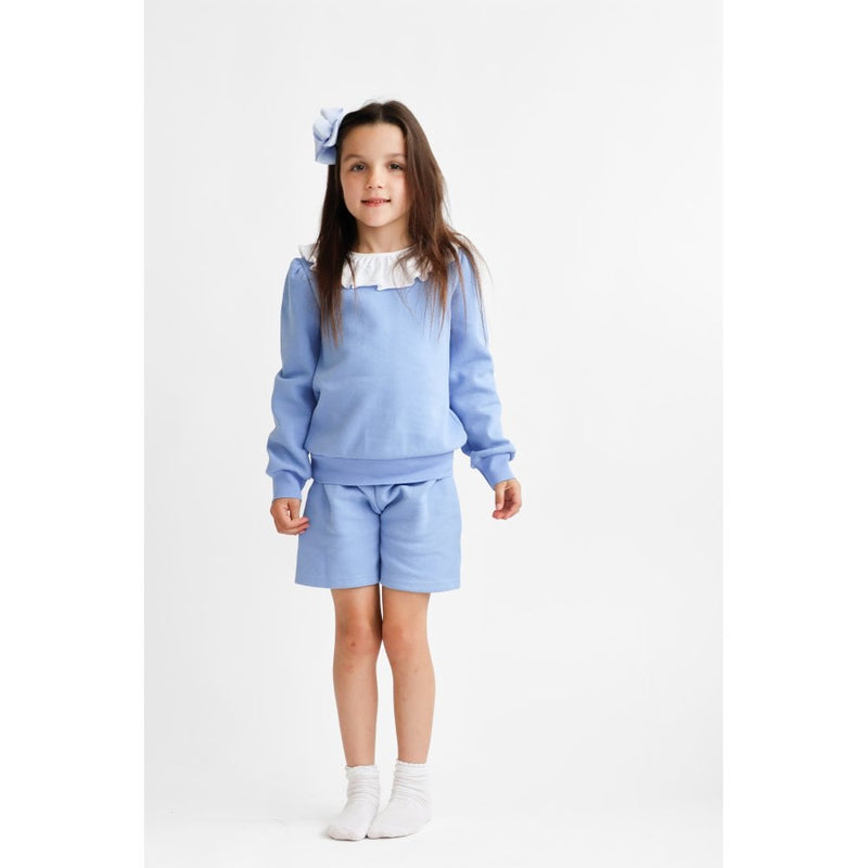 Harris Kids "Bessie" Girls Frill Neck Jumper & Short Set - Blue