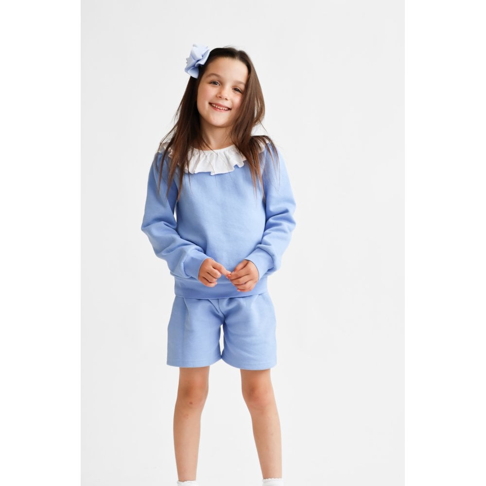 Harris Kids "Bessie" Girls Frill Neck Jumper & Short Set - Blue