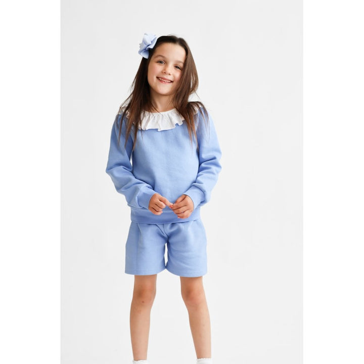 Harris Kids "Bessie" Girls Frill Neck Jumper & Short Set - Blue