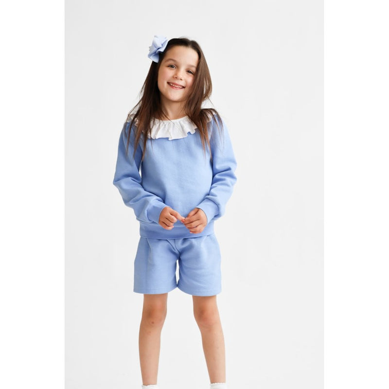 Harris Kids "Bessie" Girls Frill Neck Jumper & Short Set - Blue
