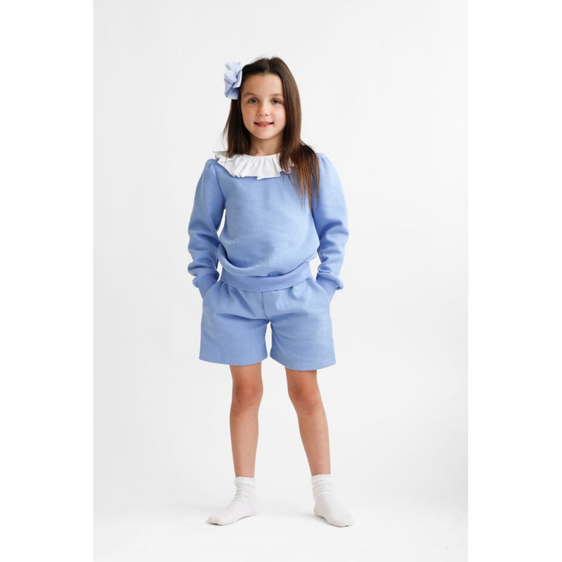 Harris Kids "Bessie" Girls Frill Neck Jumper & Short Set - Blue