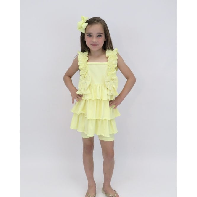 HARRIS KIDS "Beth" Girls Ruffle Bow Cycling Short Set - Lemon
