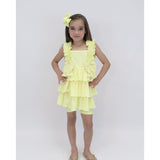 HARRIS KIDS "Beth" Girls Ruffle Bow Cycling Short Set - Lemon