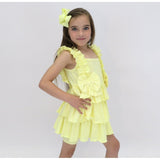 HARRIS KIDS "Beth" Girls Ruffle Bow Cycling Short Set - Lemon