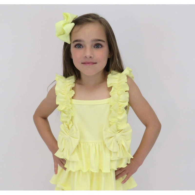 HARRIS KIDS "Beth" Girls Ruffle Bow Cycling Short Set - Lemon