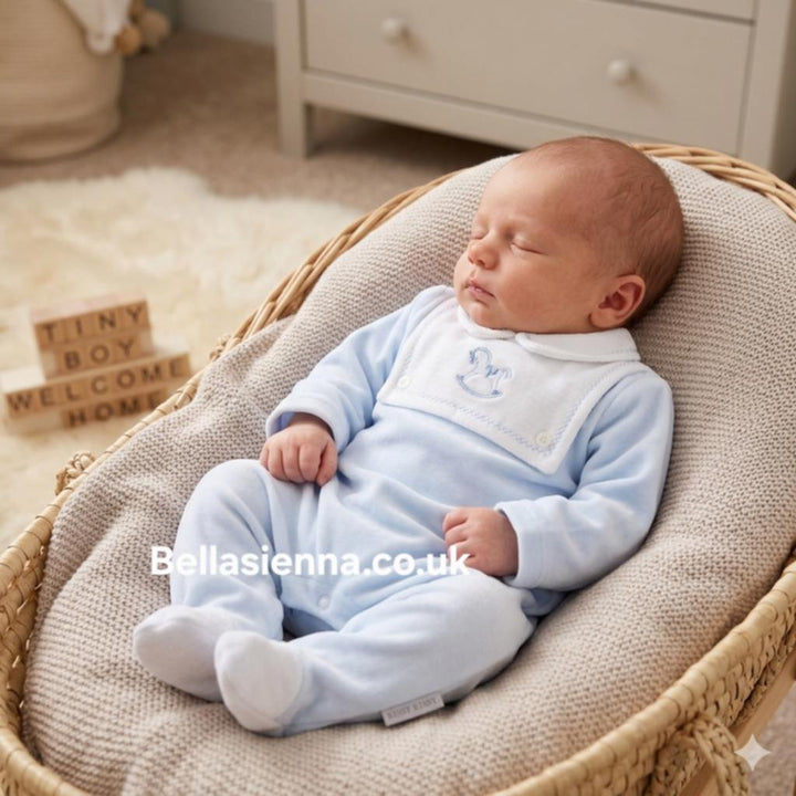 Blues Baby Boys Blue Velour Rocking Horse All In One Babygrow Sleepsuit - BB2062