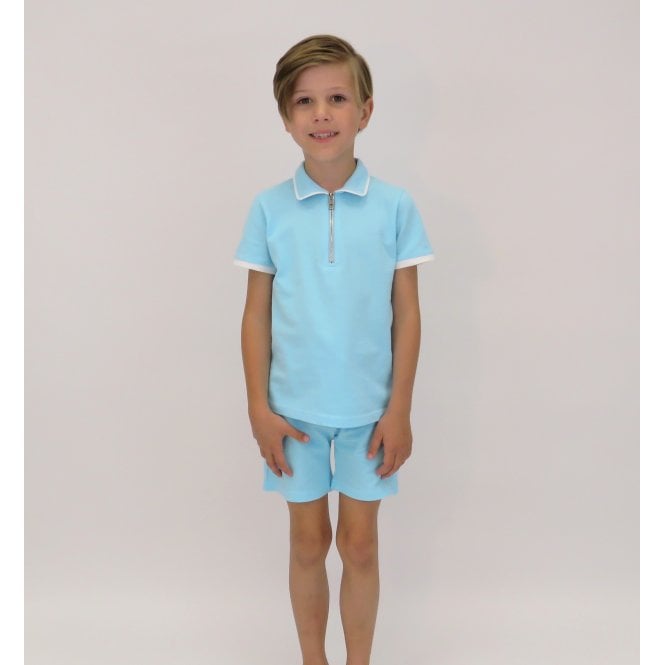 HARRIS KIDS "Bruno" Boys Plain Polo Short Set - Turquoise