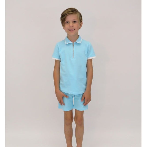 HARRIS KIDS "Bruno" Boys Plain Polo Short Set - Turquoise