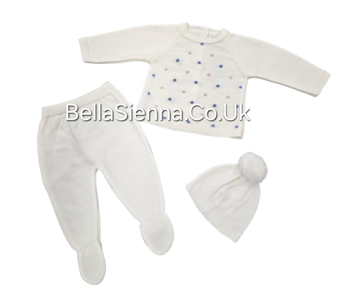 Boys Ivory Three Piece Knitted Set With Hat - C5004