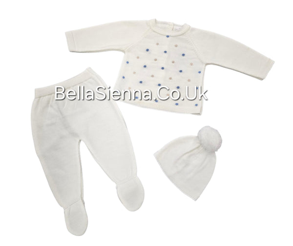 Boys Ivory Three Piece Knitted Set With Hat - C5004