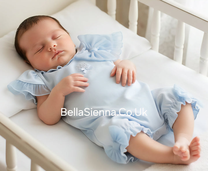 Beautiful Girls Blue Romper With Tulle Bow Detail - MB6493