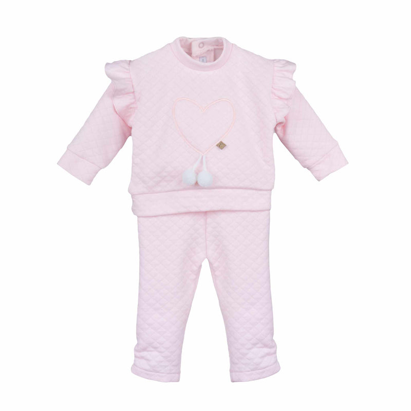 Calamaro Girls Pink Tracksuit With Heart & Pom Poms - 11093