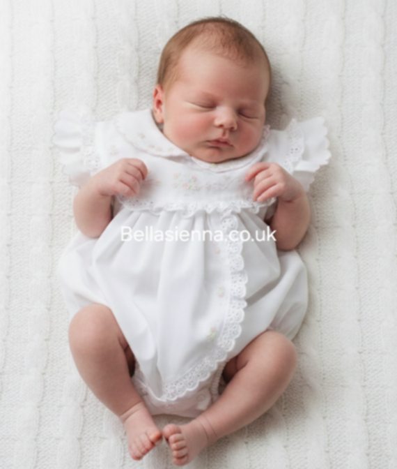 SARAH LOUISE WHITE LACE TRIM ROMPER  FOR BABY GIRLS 011458