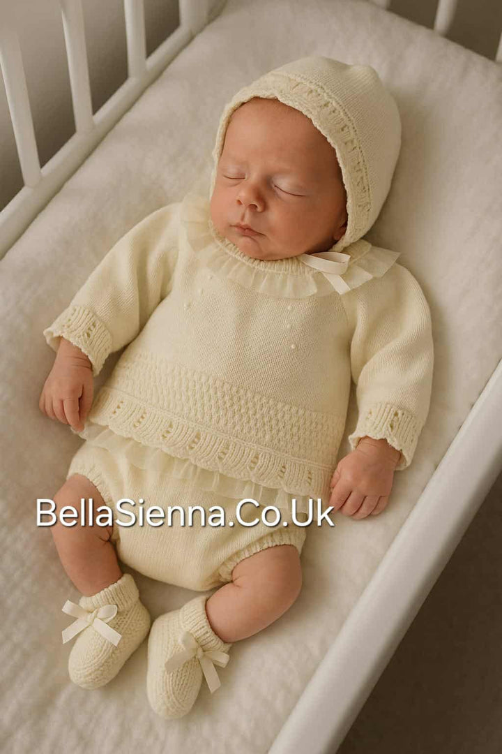 Mac Ilusion  4 piece set For Newborn Baby Girl 7830R-Ivory