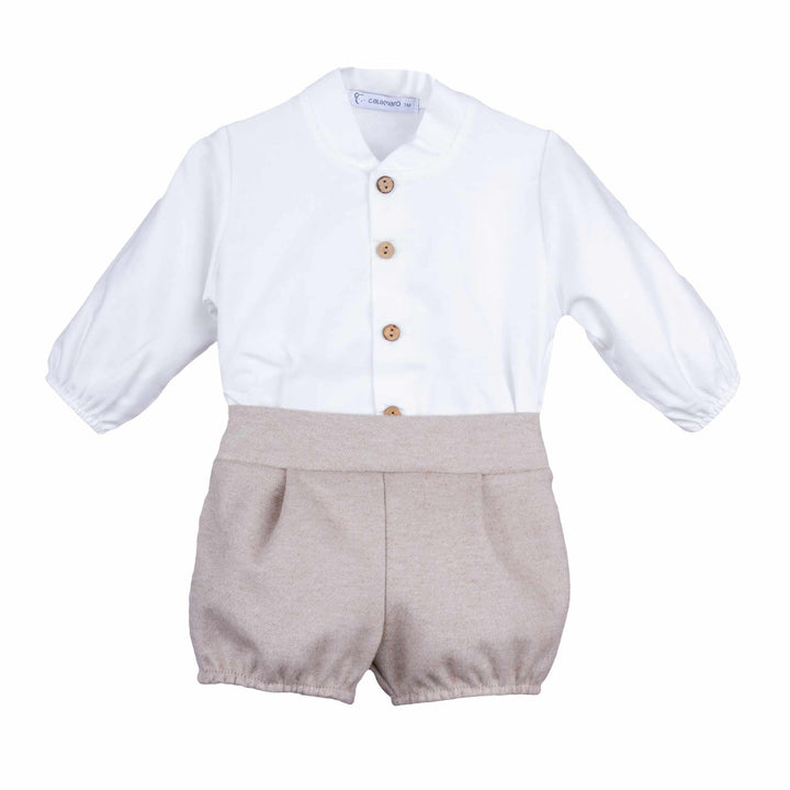 Calamaro Excellent Boys Ivory Shirt & Beige Smart Shorts Set - 11076