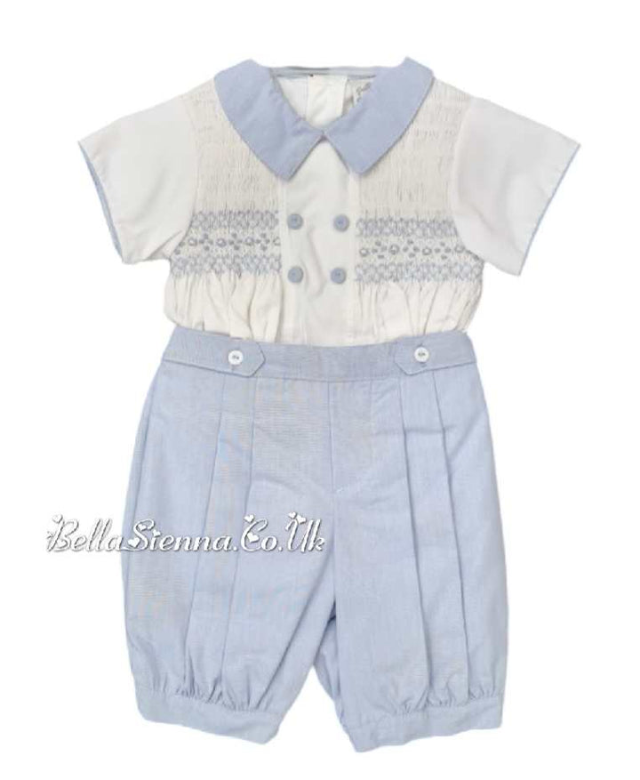 Pretty Originals White And Blue Two Piece Traditional Smocked Outfit MT02116