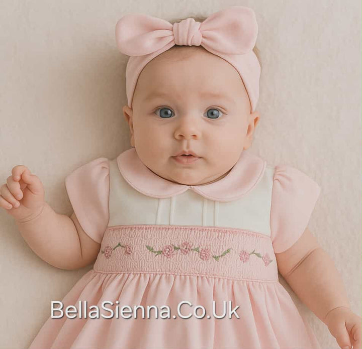 Pretty Originals Girls Pink & Ivory Smocked Dress - BD02363