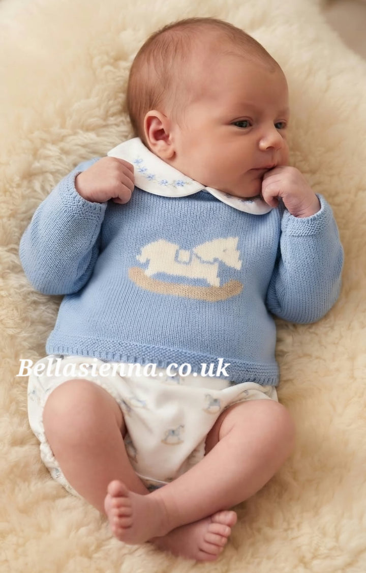 Dusky Blue Rocking Horse Two Piece Pants Set - B097501530