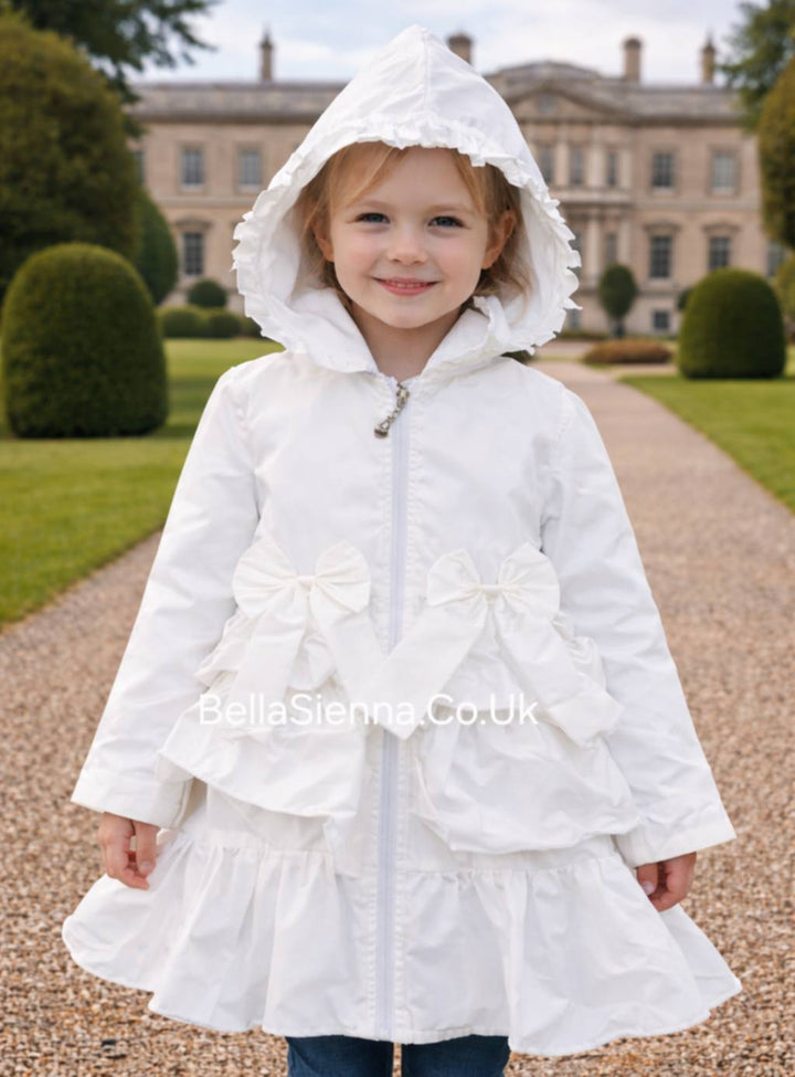 Harris Kids "Serena" Girls Frilly Bow Lightweight Rain Mac Coat - White
