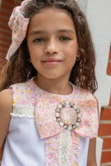 Naxos White With Pink Tweed, A-Line Dress - 7340