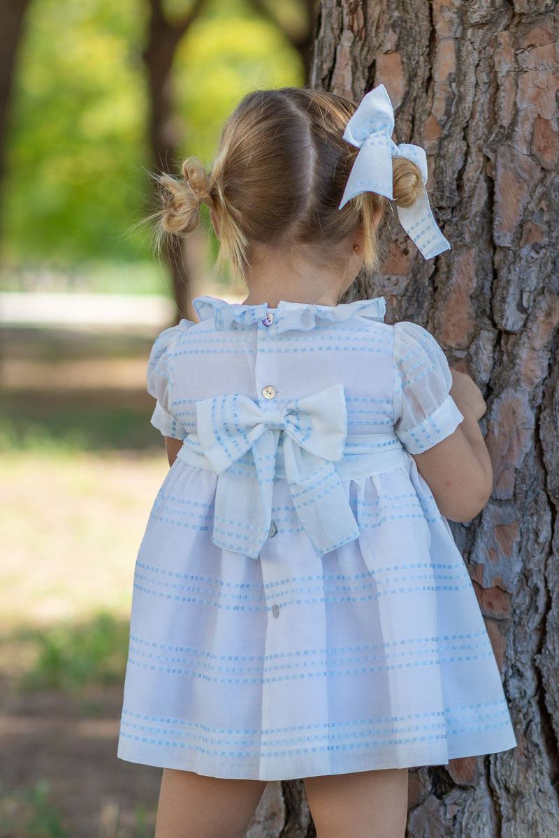 Naxos Hand Smocked White & Blue Dress - 7332