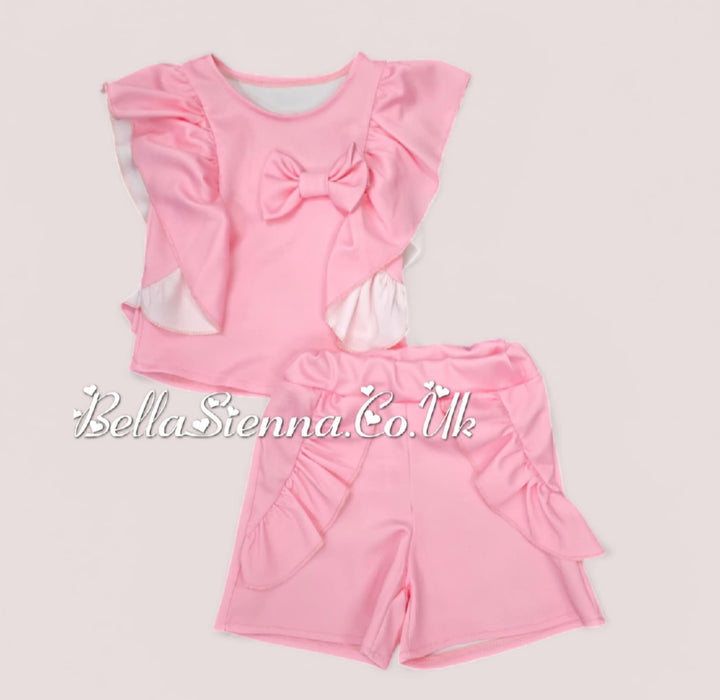 Pink Frill & Bow Girls Shorts & Top Set -TG14