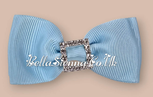Bowtique London 2 Inch blue Grosgrain Medium Size Hair Bow With Diamanté Centre