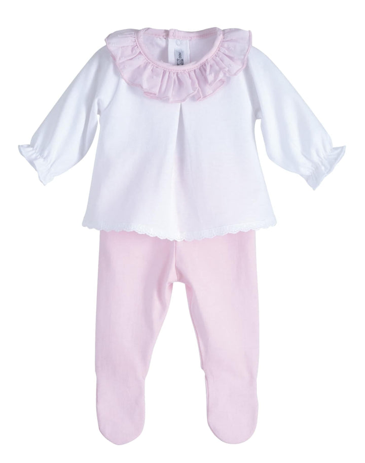 Calamaro Tiny/Premature Baby Two Piece Pink & White Set - 11099