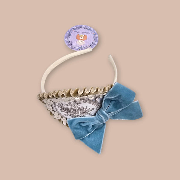Abuela Tata Girls Blue And Beige Velvet Bow Headband
