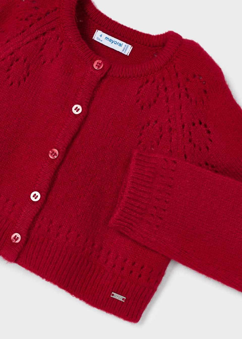 Mayoral Girls Red Openwork Tricot Cardigan - Supersoft - 4310