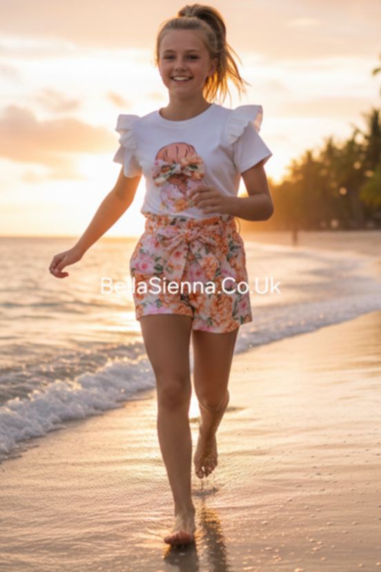 Pink Floral Girls Shorts Set With Sparkly Detail S403