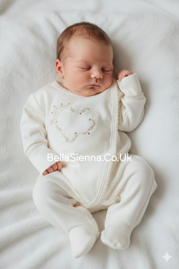 Sofija "CELESTIA" Ivory & Beige Cotton Babygrow