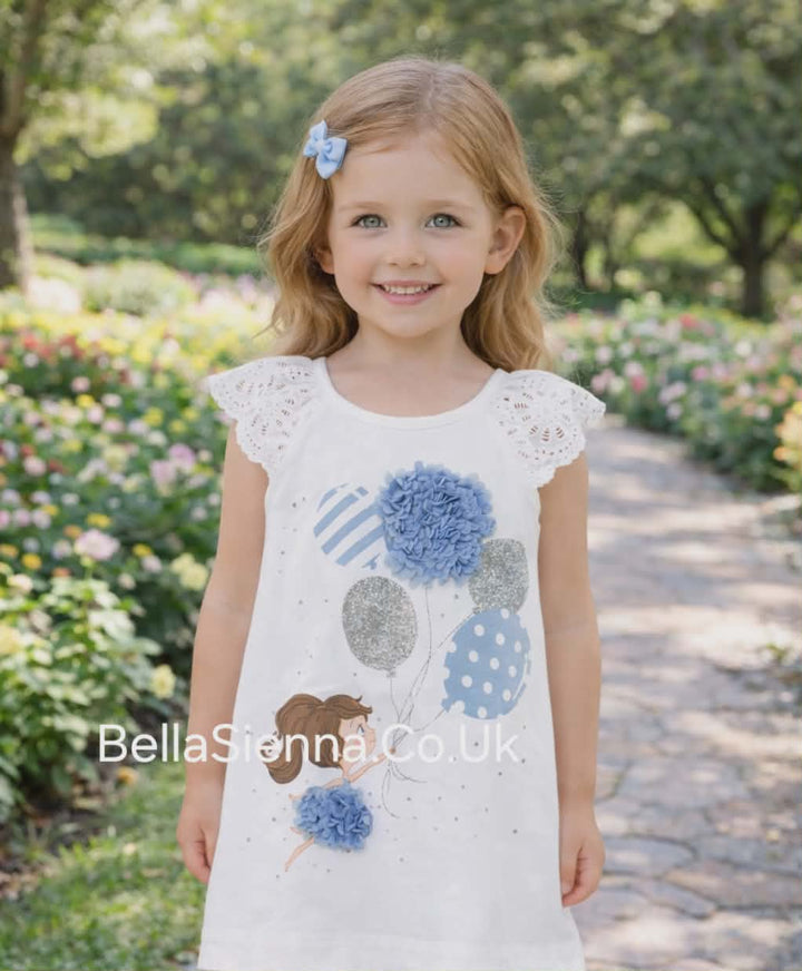 Mayoral Summer Dress For Baby Girl White/Blue - 1983